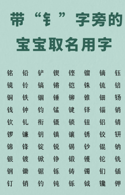 钅部首男孩名字，带“钅”字旁的宝宝取名用字