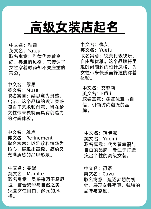 2025女装店铺怎么取名字？有哪些高级的选项？